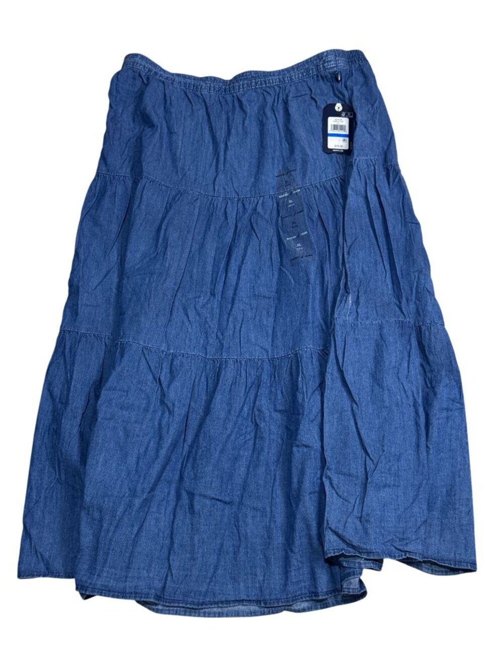 NWT Nautica Three-Tiered Chambray Midi Skirt XL Blue MSRP $100